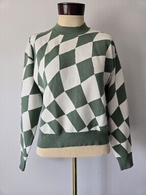 Diesel Green and White Geometric Crewneck Sweater. Size Small